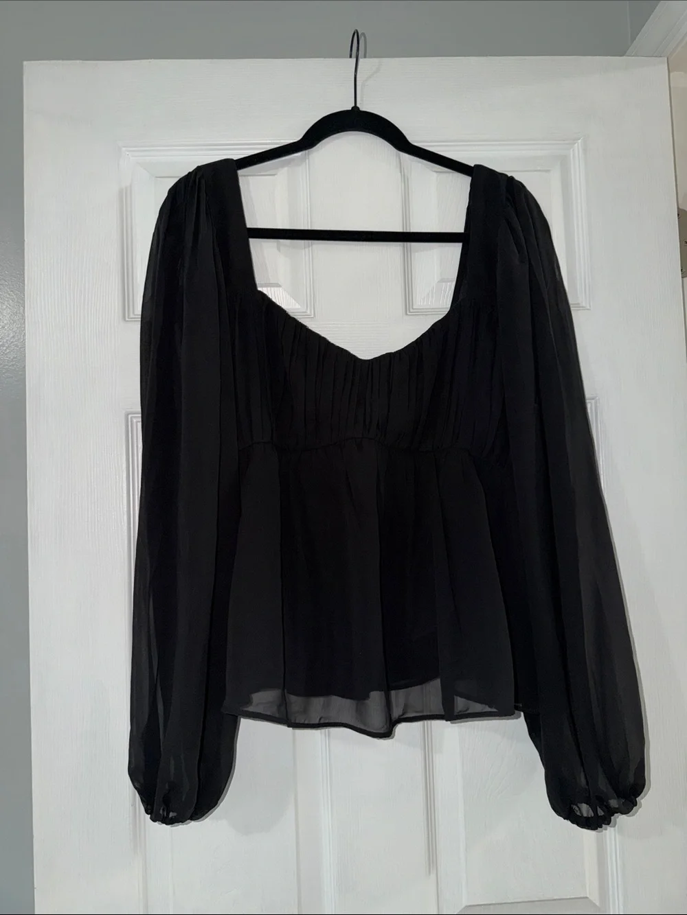 Abercrombie & Fitch Black Sheer Long-Sleeve Peplum Blouse